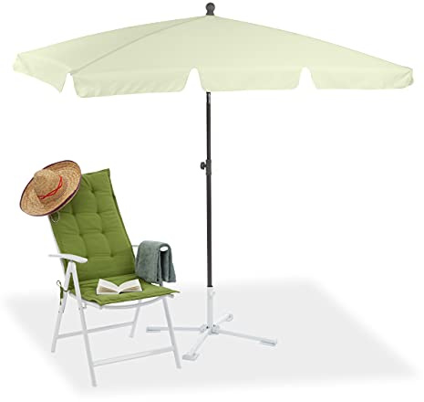 Relaxdays Parasol rectangulaire, 200 x 120 cm, plage, jardin, terrasse, hauteur réglable, inclinable, jaune clair
