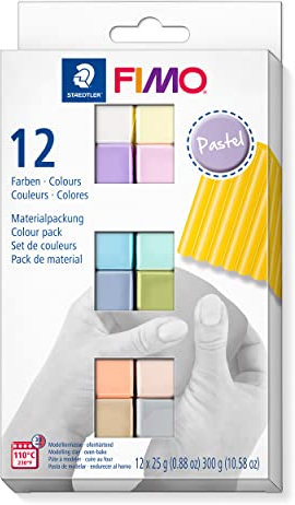 STAEDTLER ofenhärtende Modelliermasse FIMO soft in Pastell Farben, weich und geschmeidig, speziell für Einsteiger und Hobbykünstler, 12 Halbblöcke á 25g in sortierten Farben