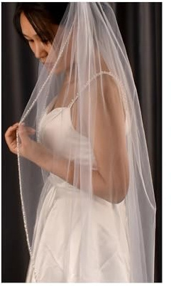 IZHAOGJING Schleier Braut, Brautschleier Weiße Hochzeitsschleier Bekleidung Hochzeit Lange Schleier Perlenschleier Mit Kamm Einfache Schicht Brautschleier Zubehör for Kleid(90cm)