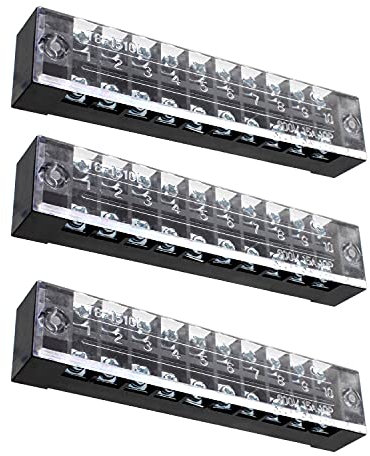 SRJQXH 3 Pezzi 10 Festival Morsettiera, 600V 15A Terminali a Vite a Doppia Fila, Blocchi Connettori Elettrici con Copertura Protettiva, Utilizzato per Elettrodomestici e Macchine