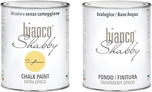 Chalk Paint Safferano & Finish – Farbe Shabby Chic extra matt (1 Liter) + transparente Oberfläche (1 Liter)