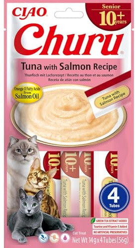 INABA - Aliment au Thon et Saumon avec Tapioca, Huile de Saumon et extrait de Thon, 8,5% de protéines, 1,5% de matières Grasses, 85% d'humidité, 500 kcal/kg - Paquet de 200 g