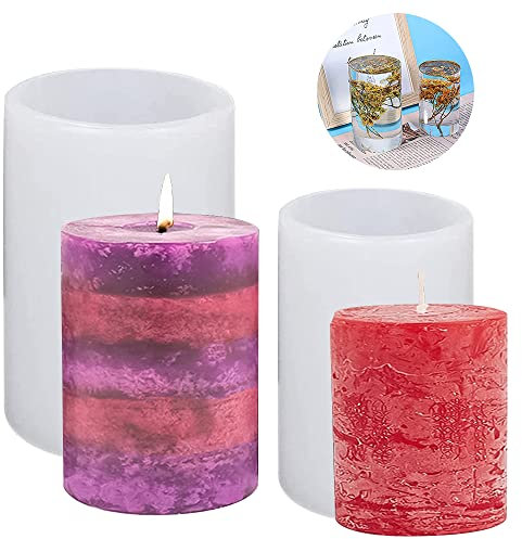 HIQE-FL 2Pcs Kerzen Gießform,Kerzenform Silikon Rund,DIY Silikonform,Gießformen Kerzen,für Kerzenherstellung,Handgefertigte Seife,Duftkerzen,Handwerk Ornamente,Zylinder Harzgussform (A)