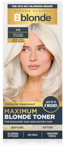Jerome Russell Bblonde Ice Blonde Toner – Nicht permanenter Haartoner für voraufgehelltes und natürlich blondes Haar, kühles blondes Haarfärbemittel ohne Ammoniak oder Peroxid, hält 8 Wäschen, 75 ml | Violette Pigmente, neutralisiert Gelb- und Messingtöne, eisige Blond-Ergebnisse, nicht permanent, vegane Formel