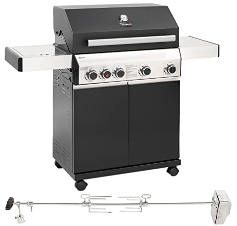 TAINO BLACK 4+1 Set mit Drehspieß Gasgrill Rotisserie mit Motor 4 Brenner Keramik-Sear Zone elektrischer Fleischspieß Grillwagen