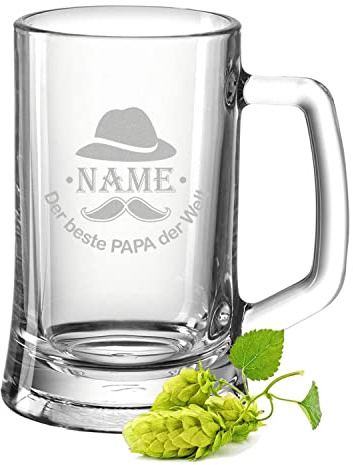 GRAVURZEILE Bierkrug mit Gravur - Der beste Papa der Welt - Geschenk für Männer - Geschenke für Papa zum Vatertag Geburtstag oder zu Weihnachten - Bierseidel als Geschenk für Ihn - Größe: 0,3 L