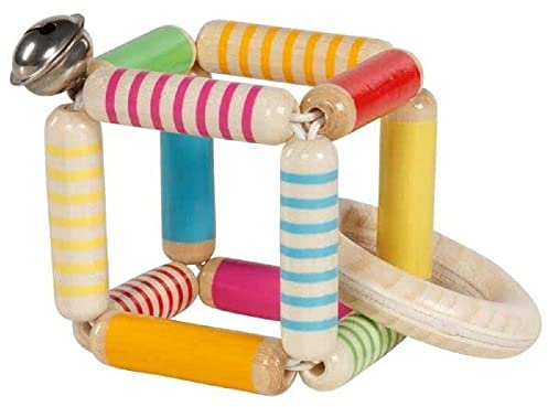 goki 65194 - Greifling Elastik Würfel - trainiert den Greifreflex und Gehörsinn - aus Ahorn- und Buchenholz - handgefertigt - Made in Germany
