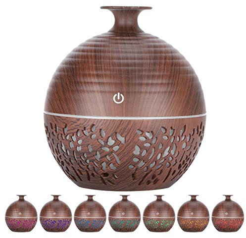 Diffusore di olio essenziale di aromi, 7 colori che cambiano Umidificatore d'aria USB 130 ml LED Desktop Nebbia fredda Vaporizzatore Umidificatore d'aria per venature del legno per la camera da letto