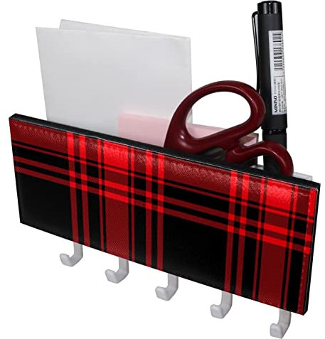 Rot & Schwarz Scottish Plaid 1 5 Haken Schlüsselhalter Schlüsselhaken Wandmontage Garderobenleiste Briefablage Geeignet für Eingangsbereiche und hinter Türen