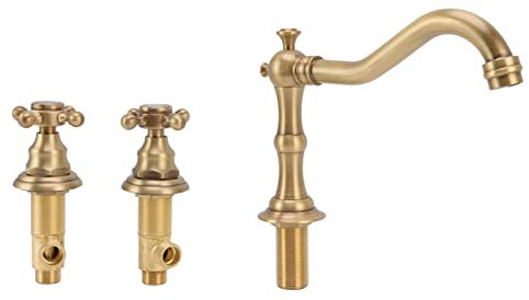 Robinet de lavabo à trois trous, robinet à double poignée résistant à la corrosion, installation facile, robuste, élégant, beau pour salle de bain pour la maison Antique