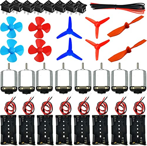RUNCCI-YUN 8 Set DC Mini Moteurs, Kit de Apprentissage Électrique, Electrique Rectangulaire 1.5-3V 15000-16500RPM 8X Support de Batterie AA,8xInterrupteur à Bascule,Mini Feuille De Ventilateur