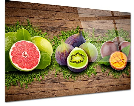 DECLINA, Quadro moderno plexi, quadro da parete, stampa su vetro acrilico, cornice plexiglass, cornice in plexiglass decorativo per cucina Frutta, 120x80 cm