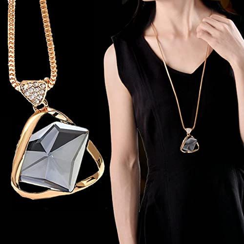 Bysonglezai Halskette Pulloverkette Damen Langkettige Frauen Necklace Lange Halsketten Anhänger Vinatge Blue Square Halskette Für Damenmode S1