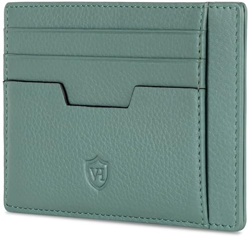 VON HEESEN Echtleder RFID Kartenetui aus Nappa-Leder - 9 Fächer - Querformat Kreditkartenetui für Damen & Herren (Türkis - Silver-Pine)