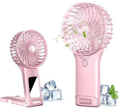 Wastou Handheld Fan, USB Rechargeable Mini Portable Fan, Personal Small Silent Hand Fan 4 Speeds with Mirror, Battery Operated Table Desk Fan for Office Outdoor Home Travel (Pink)