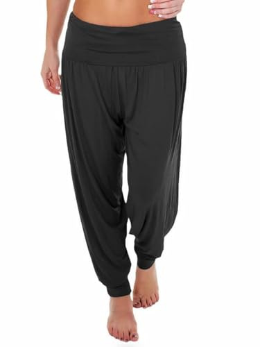 Prime fashions Pantaloni harem da donna, lunghezza intera, elasticizzati, stile casual, Nero , Medium/Large