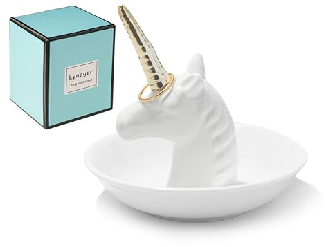 Lynagert Einhorn-Ringhalter aus Keramik, Schmuckhalter für Ringe, Ohrringe, Schmuck-Organizer, Weihnachten, Geburtstag, Brautjungfer, Geschenke für Frauen
