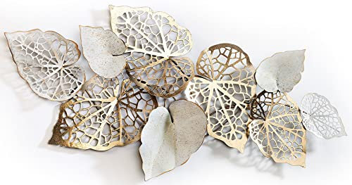 Kobolo Wanddeko Metallbild 3D - GOLDEN Leaf - aus Metall in Gold und weiß