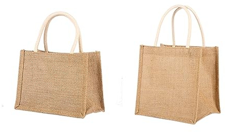 Eowppue 2 Sets Natural Reusable Jute Burlap Folding Shopping Bags - Jute Mini Gift Bags for Shopping, Gift, Carrier, Crafting, Wholesale, Decorating, Grocery
