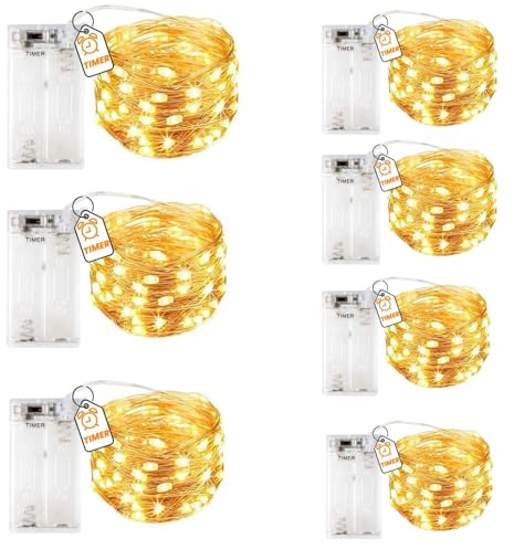 DALMALIN 7er-Pack Lichterketten mit Timer, Batterie Kupfer Drahtlichterkette 3M 30 LEDs Lichterketten Weihnachten Batteriebetrieben Wasserdichte Lichter Flasche Dekoration, Warmweiß