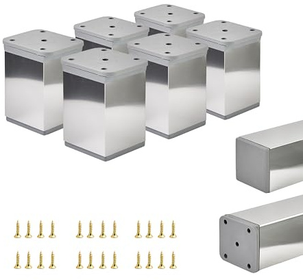 Möbelfüße Verstellbar – 6er Set – Schrankfüsse mit Elegantes Design – Füße für Möbel 40 x 40 x 60 mm Einfache Montage mit Komplettem Schraubenset