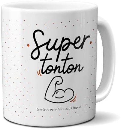 DECOHO Mug à café Super Tonton - Cadeau pour Anniversaire de son oncle ou Noël - Mug cadeau rigolo Tonton - 33 cL, Céramique