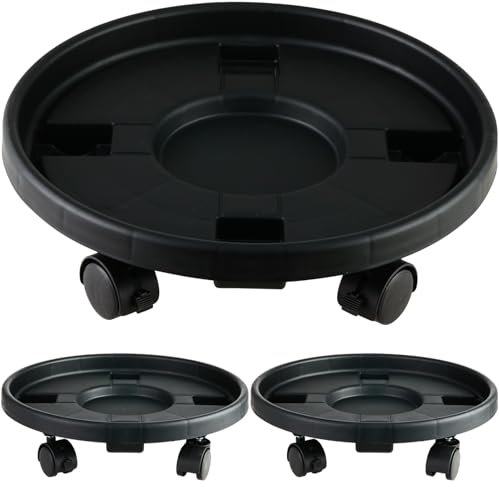 Lot de 3 grands bacs à plantes avec roulettes de 40,1 cm - En plastique robuste - Pour pot de fleurs - Soucoupe sur roulettes - Pour intérieur et extérieur - Avec plateau à roulettes - Dessous de