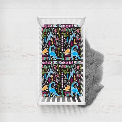 Odot Sábana Bajera Bebé Cuna y Minicuna, Sabanas Ajustable Microfibra Bebé Dinosaurio Ropa de Cama Universal para Cama Ovalada, Reloj de Arena y Colchón Rectangula (70x140cm,Negro)