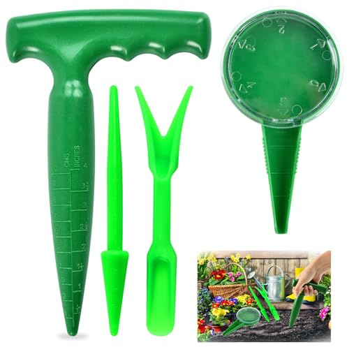 4pcs Pflanzhilfe Garten, Pflanzhilfe für Blumenzwiebeln, Pflanzlocher, Pikierstab, Pflanzmaschine, Grün, Einpflanzhilfe für Sukkulenten, Gemüse und Blumen