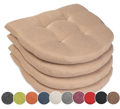sunnypillow 4er Set Stuhlkissen 40x40 cm - Sitzkissen Stuhl 5cm dick - Sitzpolster für Stühle, Bänke in Haus und Garten - Indoor & Outdoor Auflage für Esszimmerstuhl oder Küche - Beige - Made in EU
