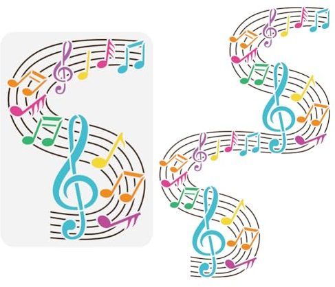 FINGERINSPIRE Musik Malschablone 21x29.7 cm Wiederverwendbar Musiknoten Muster Zeichnungsvorlage DIY Notenstab Schablone Musikthema Schablone Zum Malen Auf Holz Wand Stoff Möbeln