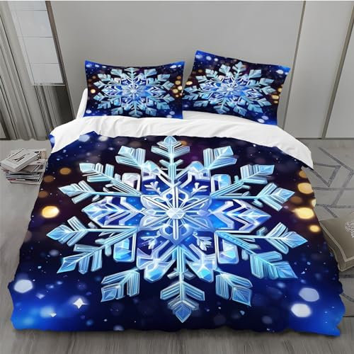 MLUNKQAIL Bettwäsche 135x200, Schneeflocke Bettbezug, Sternenlicht Weich Atmungsaktiv Bettwäsche Set, Mikrofaser Bettbezüge und 2 Kissenbezüge 80x80 cm mit Reißverschluss für Ganzjaehrig