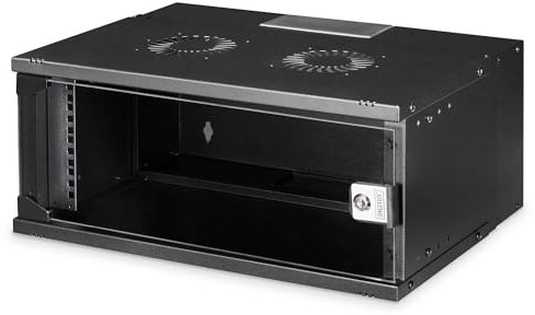 DIGITUS Armadio di rete - Rack 19 pollici 4 U - non montato - montaggio a parete - profondità 400 mm - profondità utile 327 mm - Capacità di carico 60 kg - porta in vetro - serie SOHO Pro - nero