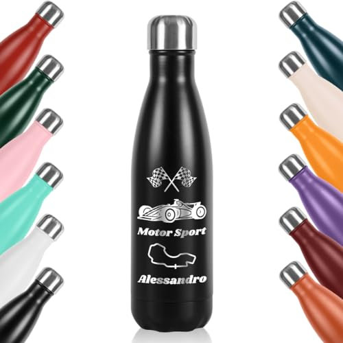 polar-effekt Trinkflasche schwarz 500 ml für Kinder mit Gravur - Wasserflasche aus Edelstahl - Kohlensäure geeignet und auslaufsicher - BPA-freie Sportflasche