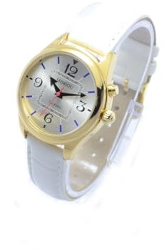 SHMIOU Orologio Parlante Italiano Per Anziani, non Vedenti con Malati di Alzheimer Sonoro Annuncio della Data Cinturino in Pelle Bianca XM-IT-240301