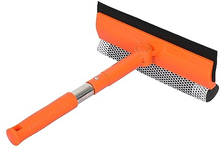 Professional Window Squeegee, 2 in 1 Squeegee Window Cleaner with Long Stainless Steel Handle, Sponge Car Window Squeegee for Gas Station, Glass, Shower, Outdoor High Window Cleaning (Short)