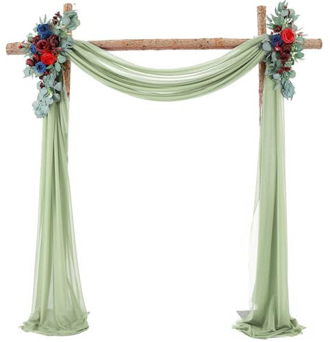FANSU Vorhang Hochzeitsbogen Querbehang Freihanddeko Chiffon Tüll Stoff Deko Vorhang Hochzeit Querbehang für Torbogen Zeremonie Geburtstag Party, Gardinen Deko (Grün,75x600cm)