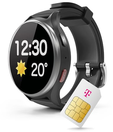 emporiaWatch LTE Notrufuhr Smartwatch mit Telekom SIM-Karte + 30€ Amazon-Gutschein nach Registrierung - Gesundheitsuhr mit GPS- und Anruf Funktion, Nachrichten, Vitalitäts-Tracking, SOS (schwarz)