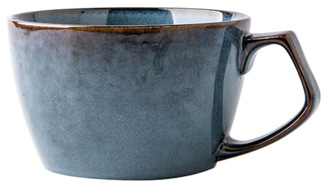 Dowbom Keramik-Suppentasse mit Griff, tiefe Müslischale, mikrowellengeeignet, einzelne Frühstücksschale (Blau, 652 ml)