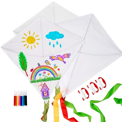 THE TWIDDLERS Multipack Flugdrachen zum Selbst Gestalten mit 8 Filzstiften & Leinen (65cm) - Outdoor Spiel Drachen für Kinder, Drachen Bastelset für Kinder, Jungen & Mädchen