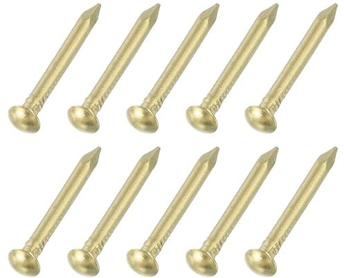 sourcing map 50Pcs Small Hardware Nails, 1.5 x 15mm Brass Round Head Nail Common Finishing Nail for Household Woodworking Picture Hanging DIY Projects, Gold