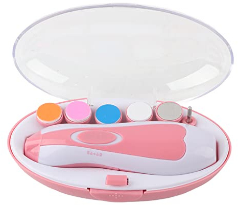 Säker babynagelklippare, trimmer för tår och naglar, elektrisk slip- och polermaskin (rosa)