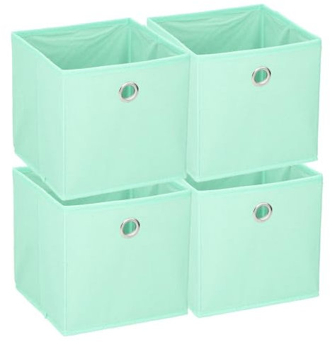 Murago - 4er Set Faltbox ca. 20x20x20 cm Pastell Mint - Aufbewahrungsboxen Klappbox faltbar Türkis Grün Körbe Einschub Korb Stoff Regalkorb Organizer
