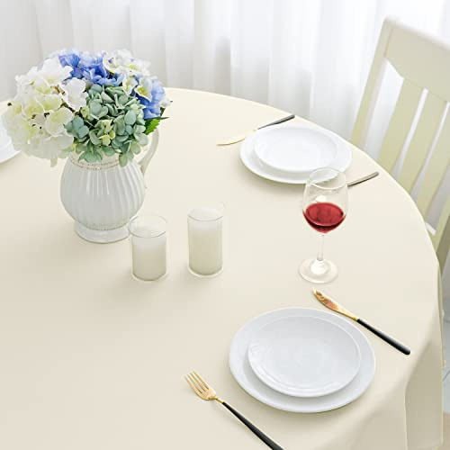 Romanstile runde Tischdecke Outdoor 140 cm beige abwaschbar wasserabweisend Tischtuch Table Cloth Tischwäsche Deko für Geburtstag,Party,Garten,Frühling,Sommer,Terrasse,Balkon,Hochzeit,Ostern
