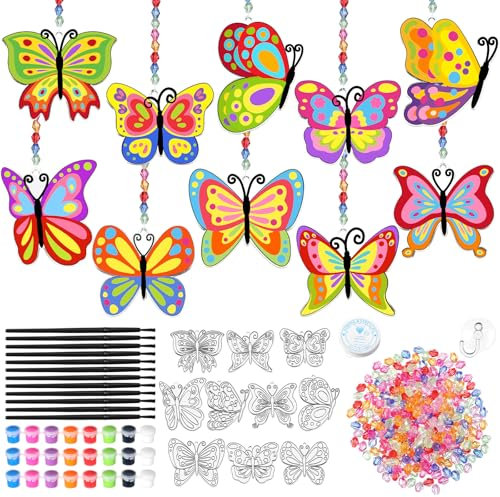 Dunzoom 30 Set Butterfly Suncatchers Kit Spring Summer DIY Window Suncatchers Craft Make Your Own Butterfly Suncatchers Ornaments Painting Craft Kits for Party Painting Activity Decoration
