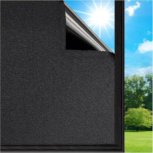 Lifetree Blackout Window Film Privacy for Glass Windows 100% Total Black Out Day and Night No Glue Static Cling Light Blocking Tint for Bedroom (Black, 44.5 * 200cm)