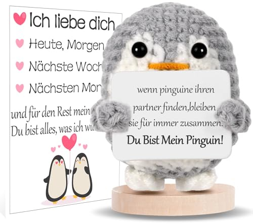 BOAITE Pinguin Plüschtier Kuscheltier - Süßes Gestricktes Pinguin Stofftier Deko Figur Geschenk für Freundin Paar Kinder Schlafzimmer Wohnzimmer Home Decor