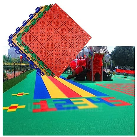 Dalles de sol modulaires et étanches à emboîtement de 33 cm pour jardin d'enfants, tapis de sol de sport en plastique à épisser soi-même pour les lieux de sport intérieurs et extérieurs, rouge, 1 pi