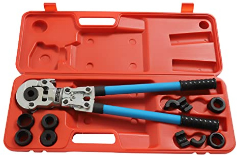 PEX Crimping Tool with 9 Moulds 6T Carbon Steel Ratchet Design & 360° Rotation for Plumbing HVAC Etc