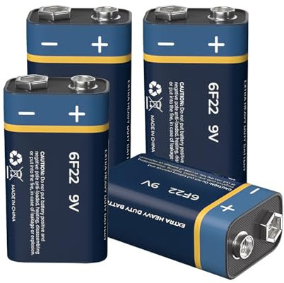 Pilas de 9V, 4 Unidades, Pila Carbono 9 Voltios Potencia Larga Duración Baja Autodescarga Pila 6F22 Multiusos para Detectores de Humo, Alarmas contra Incendios, Afeitadoras y Timbres